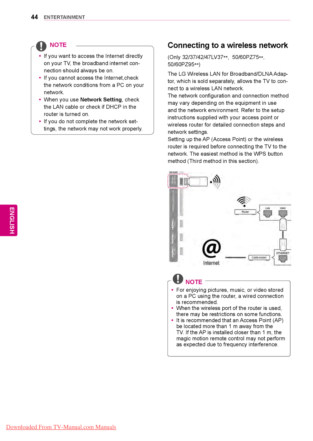 LG Electronics 50/60PZ95, 50/60PZ57, 50/60PZ75 owner manual Connecting to a wireless network 