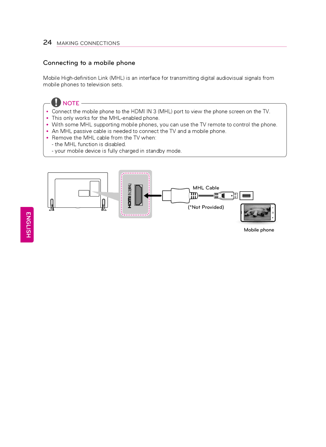 LG Electronics 50LB6300 owner manual Connecting to a mobile phone 