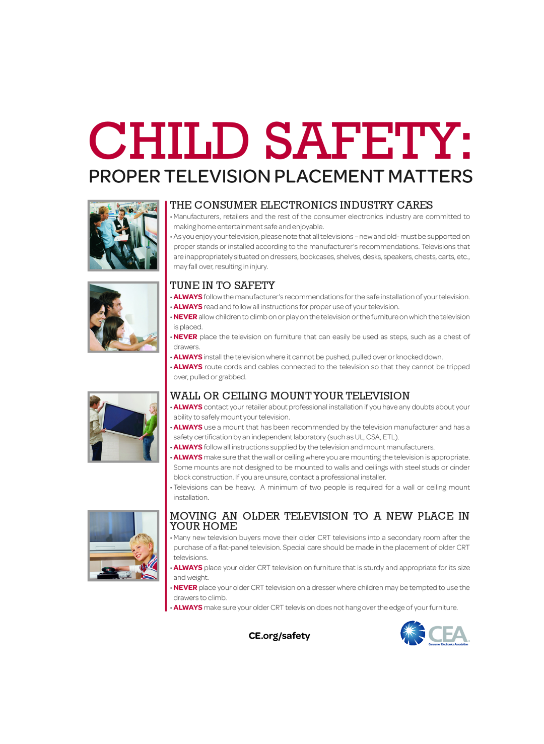 LG Electronics 50LB6300 Child Safety, Proper Television Placement Matters, The Consumer Electronics Industry Cares 