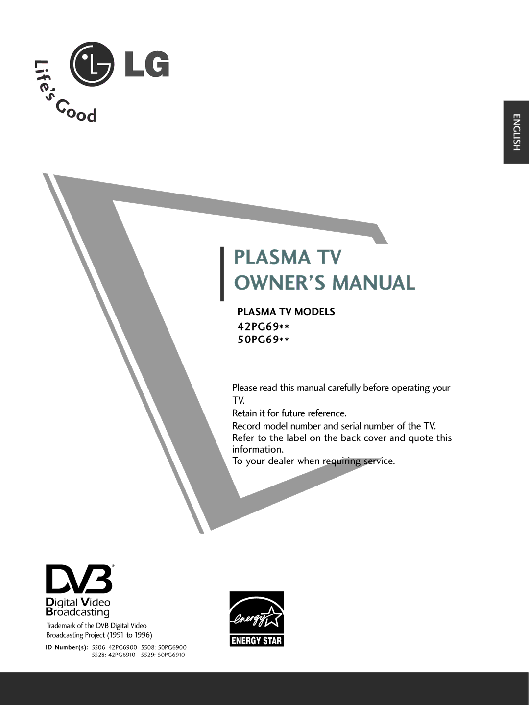 LG Electronics 42PG69, 50PG69 owner manual Plasma TV 