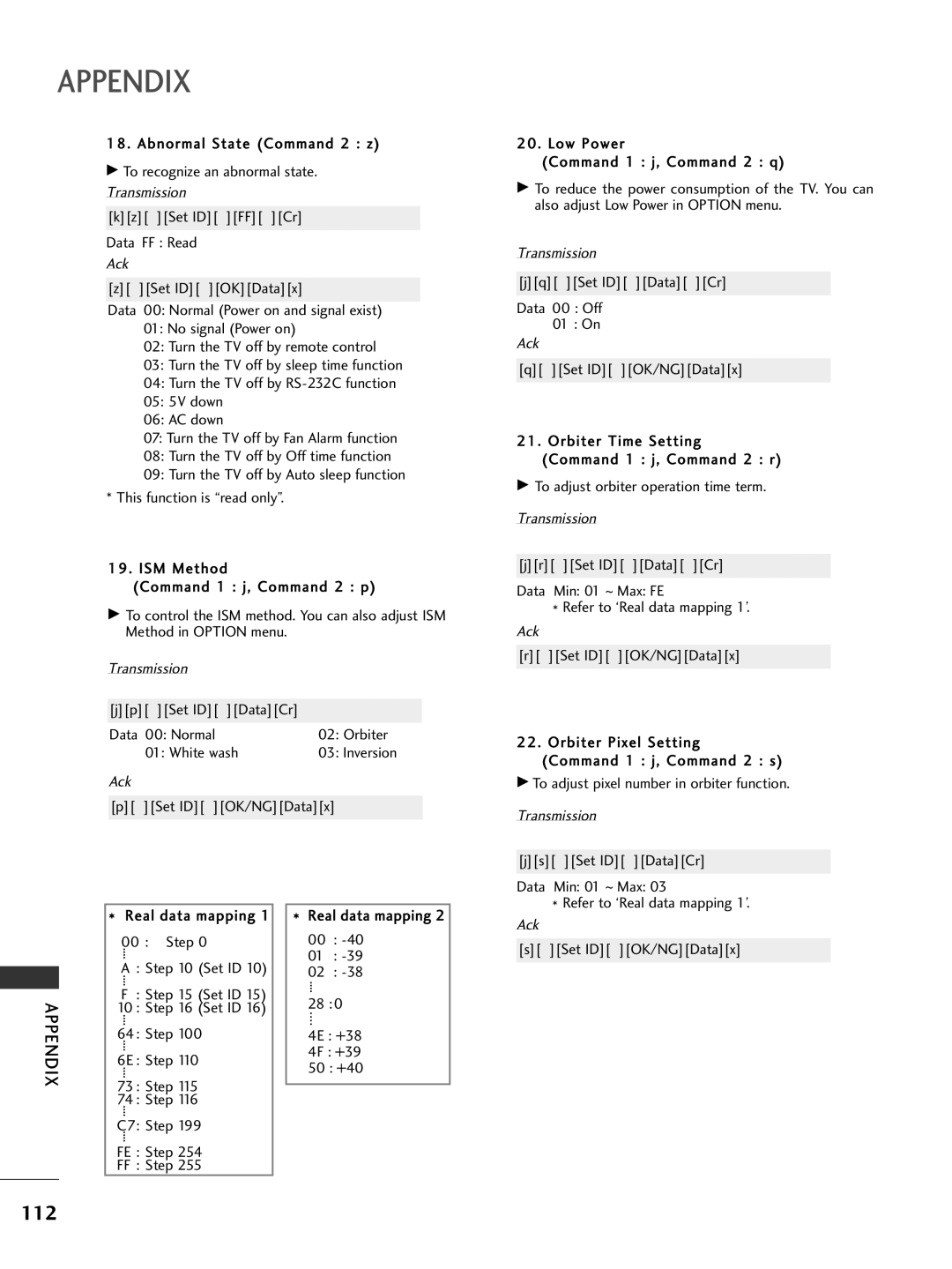 LG Electronics 50PG69, 42PG69 Abnormal State Command 2 z To recognize an abnormal state, Kz Set ID FF Cr Data FF Read 