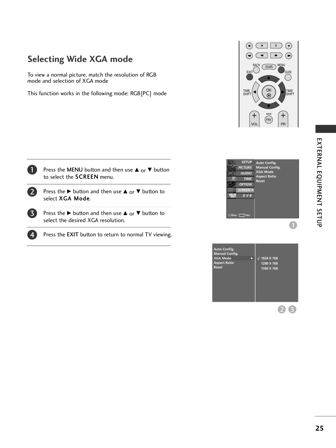 LG Electronics 42PG69, 50PG69 owner manual Selecting Wide XGA mode, External 