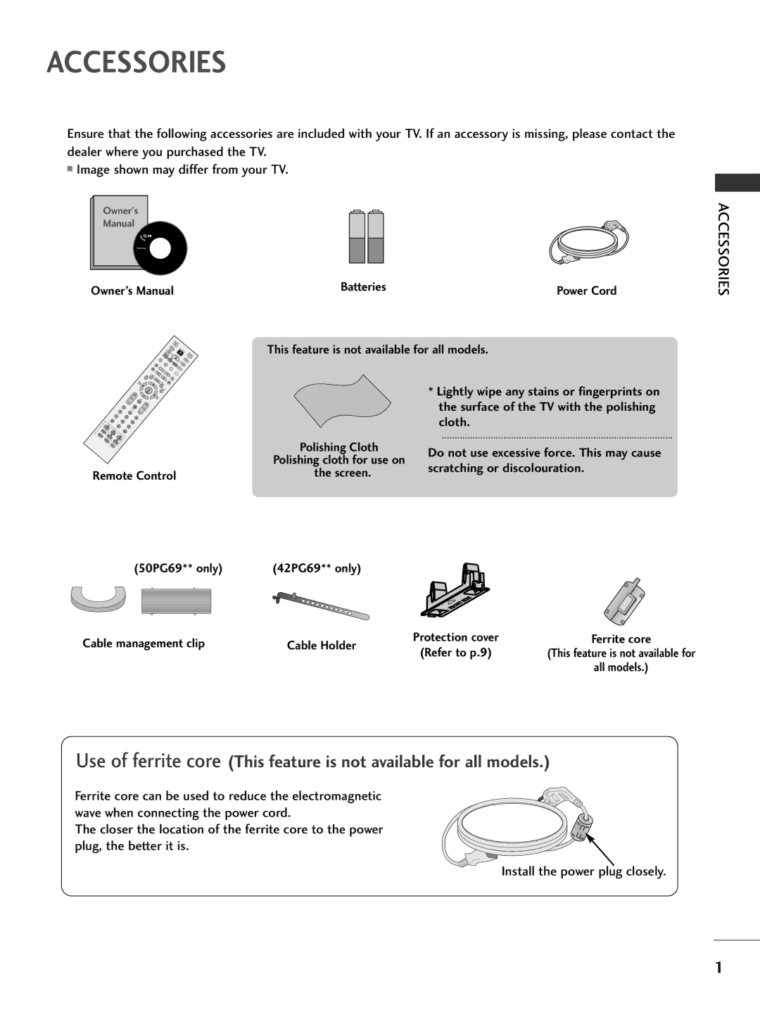 LG Electronics 42PG69, 50PG69 owner manual Accessories 