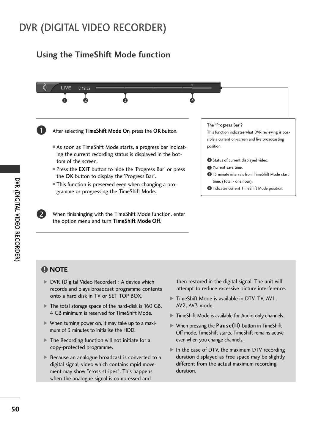 LG Electronics 50PG69, 42PG69 owner manual DVR Digital Video Recorder, Using the TimeShift Mode function 