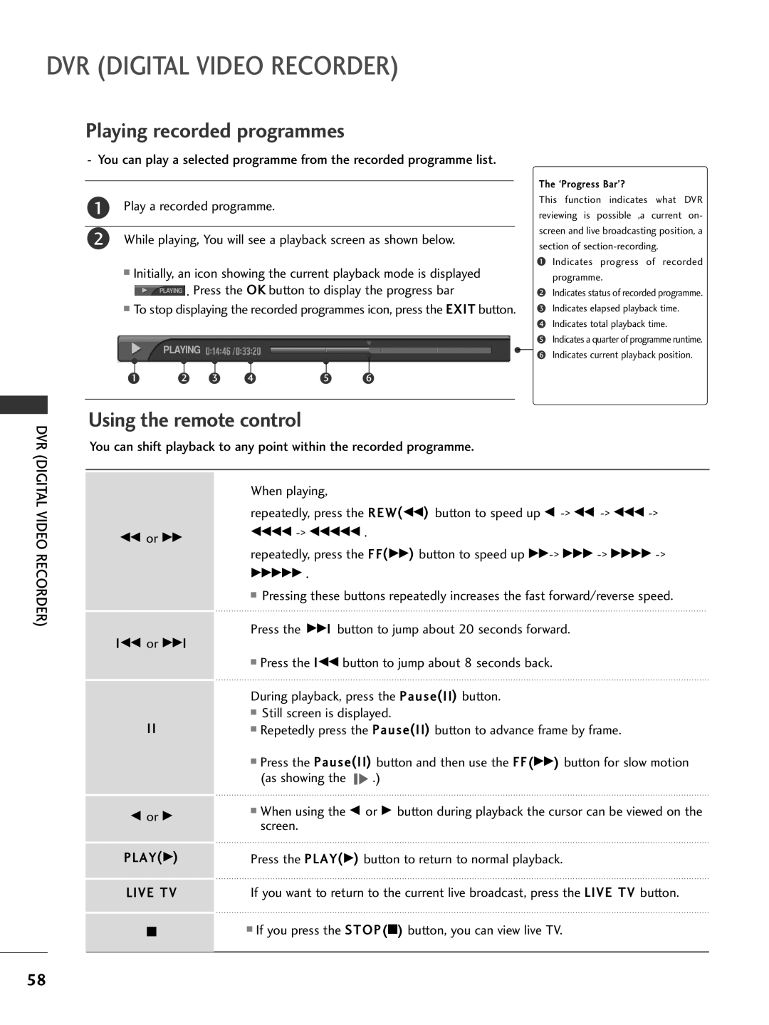 LG Electronics 50PG69, 42PG69 owner manual Playing recorded programmes, Using the remote control, Screen, Playg 