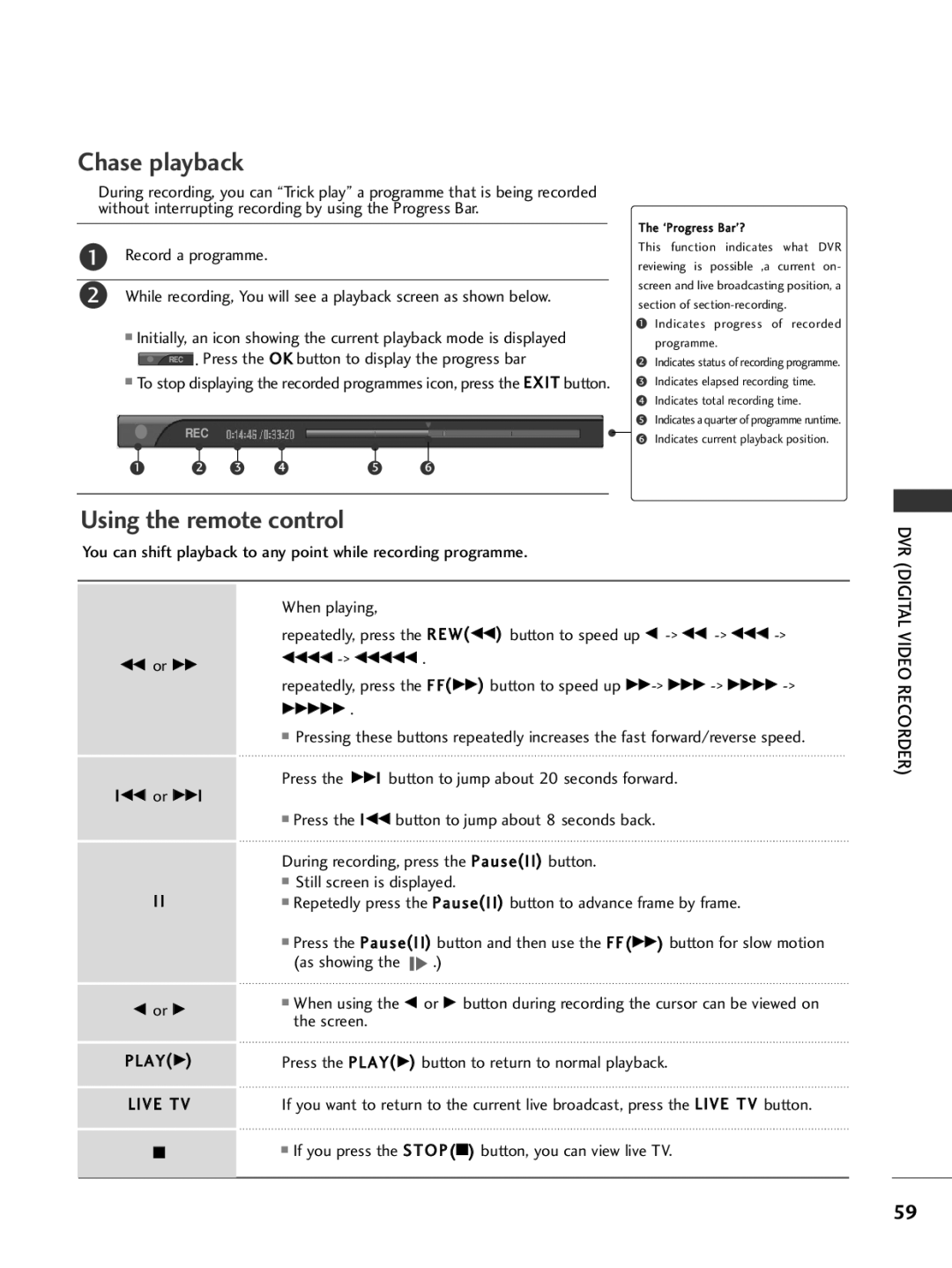 LG Electronics 42PG69, 50PG69 owner manual Chase playback, FF or GG IFF or GGI Or G, Video Recorder Live TV 