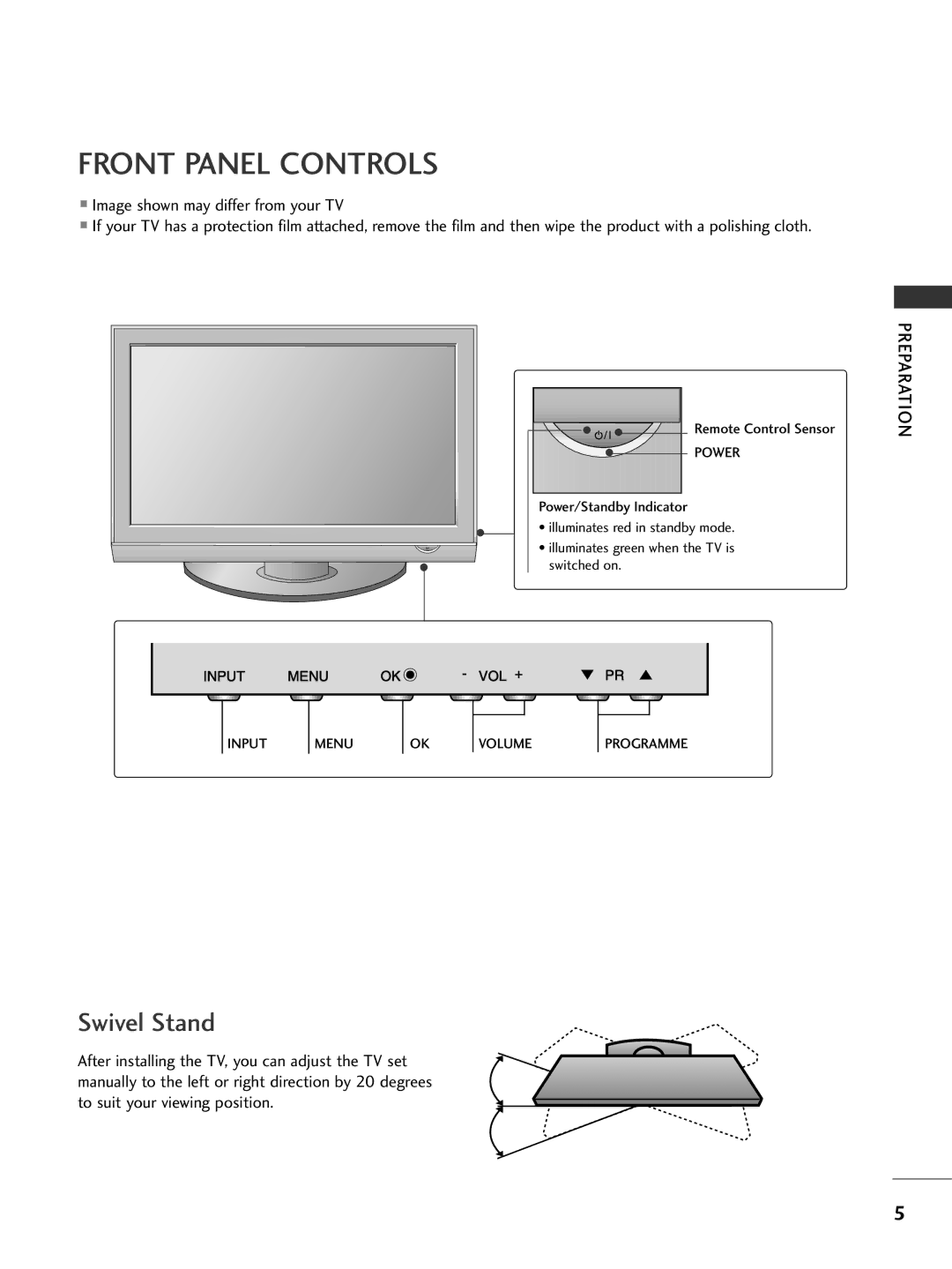 LG Electronics 42PG69, 50PG69 owner manual Front Panel Controls, Power 