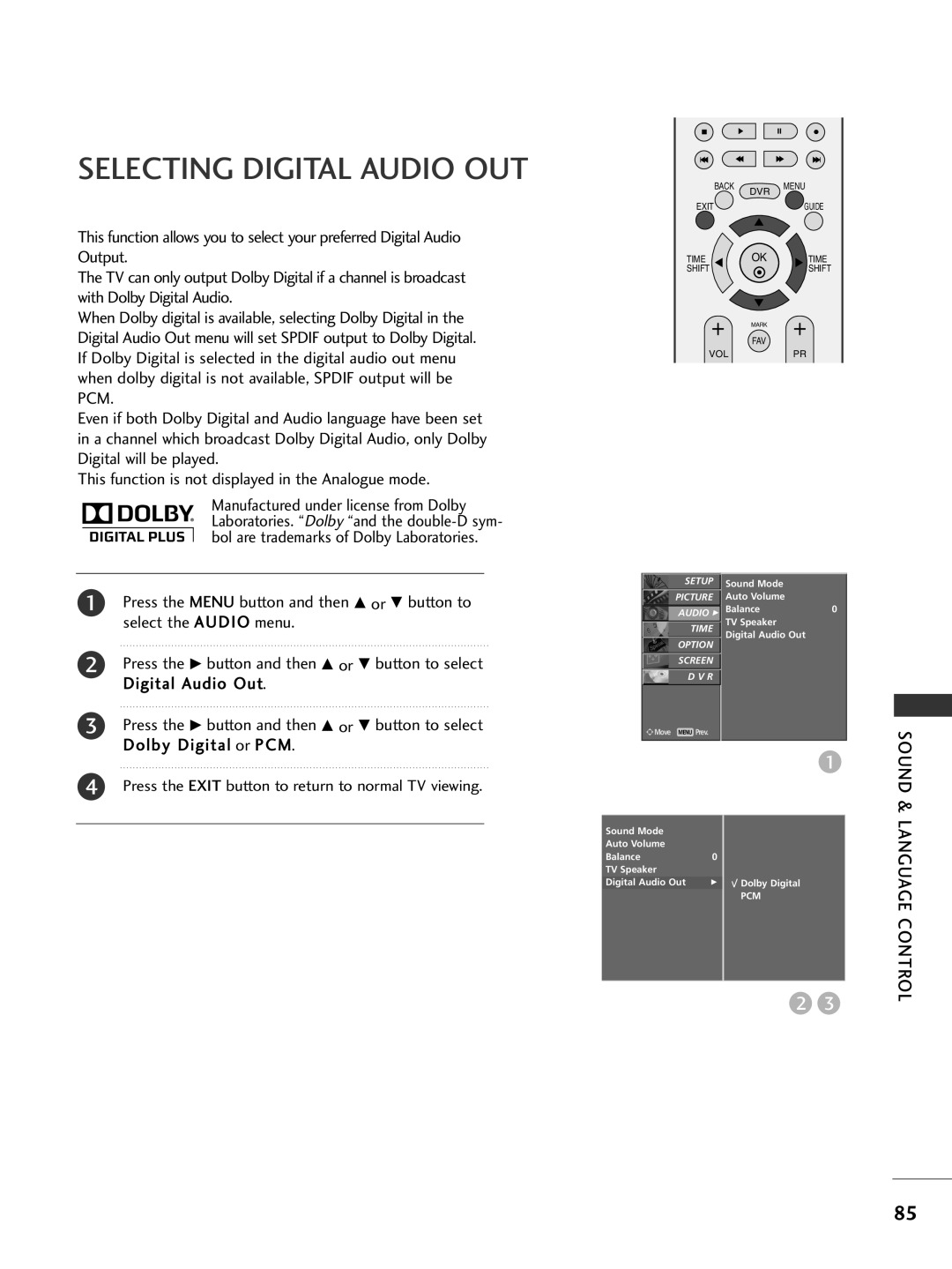 LG Electronics 42PG69, 50PG69 owner manual Selecting Digital Audio OUT, Sound 