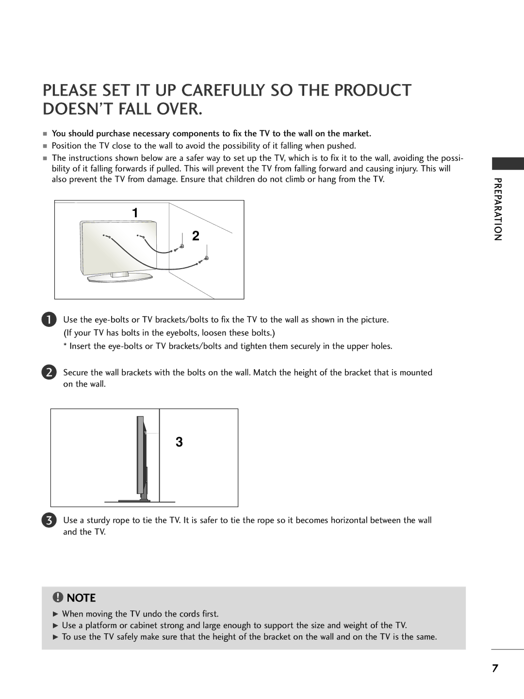 LG Electronics 42PG69, 50PG69 owner manual Please SET IT UP Carefully SO the Product DOESN’T Fall Over 