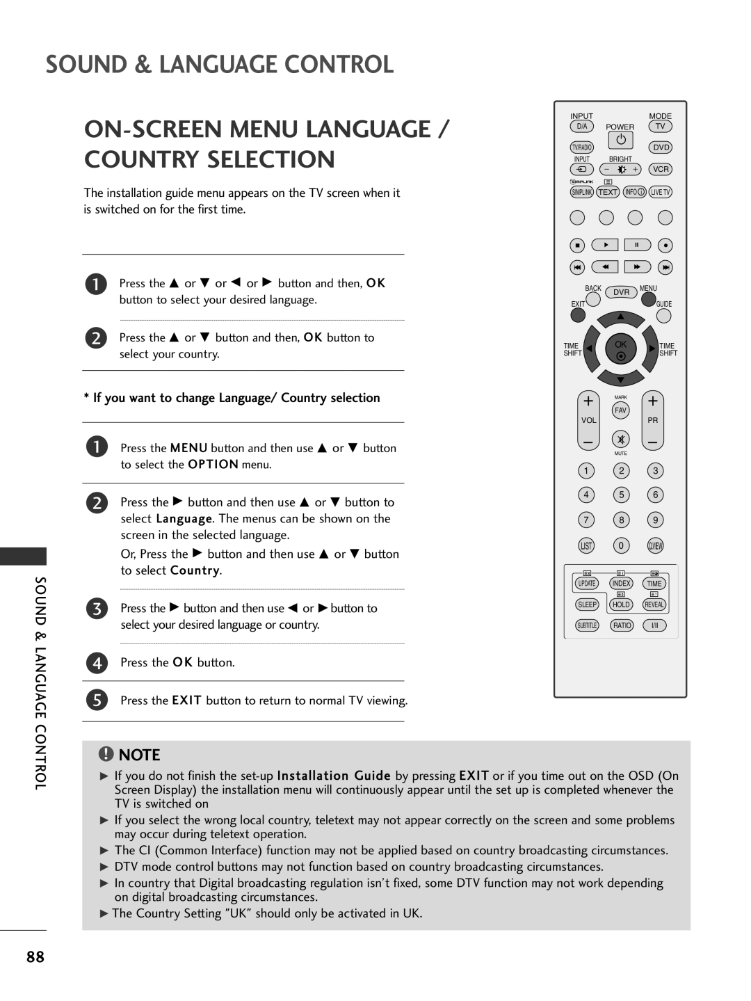 LG Electronics 50PG69, 42PG69 owner manual If you want to change Language/ Country selection, Press the O K button 