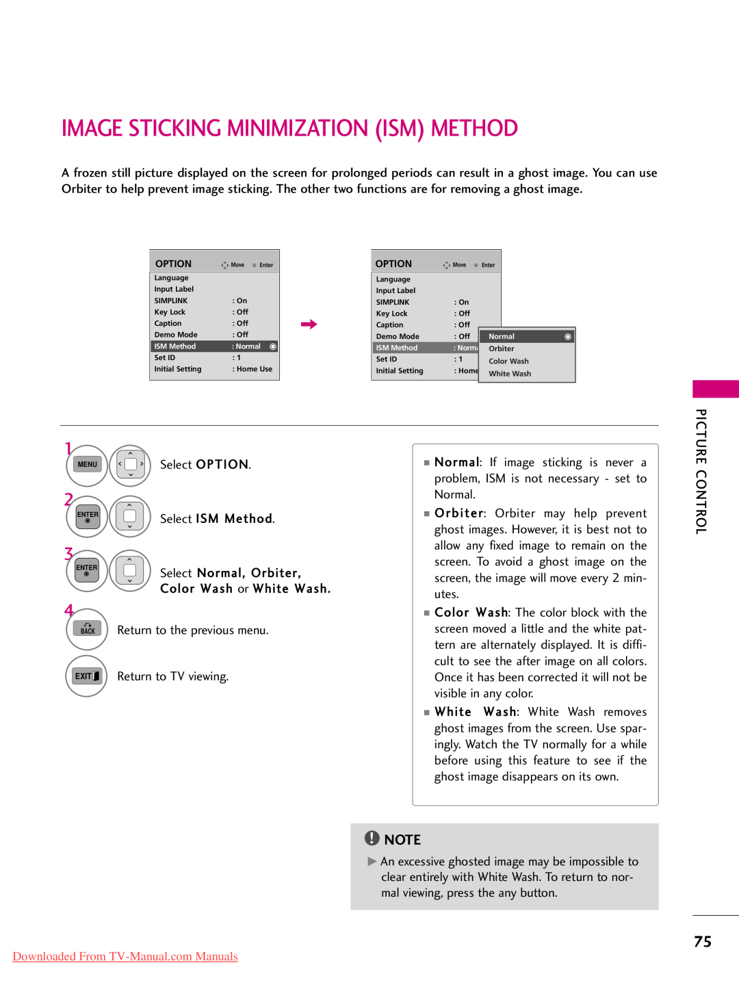 LG Electronics 50pk340 Image Sticking Minimization Ism Method, Downloaded From TV-Manual.com Manuals, Orbiter, Color Wash 