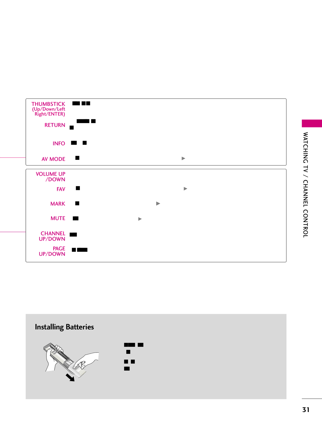 LG Electronics 60PS70, 50PS70 owner manual Installing Batteries, Watching TV, Channel Control 