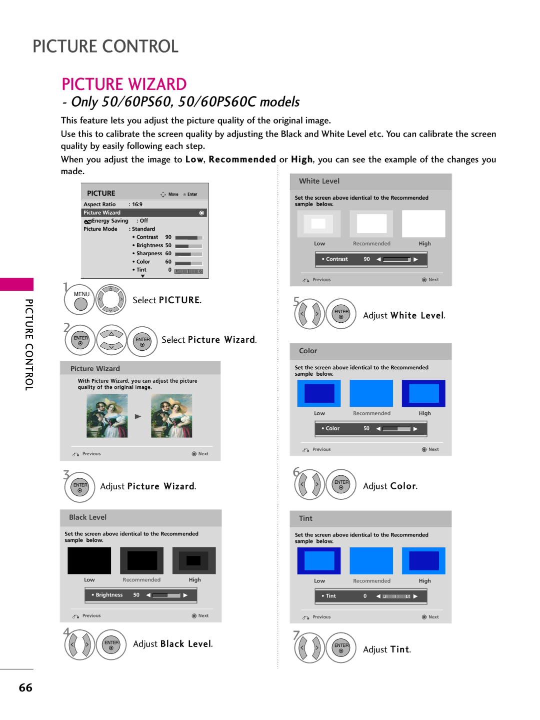 LG Electronics 50PS70, 60PS70 owner manual Picture Control, Select Picture Wizard 