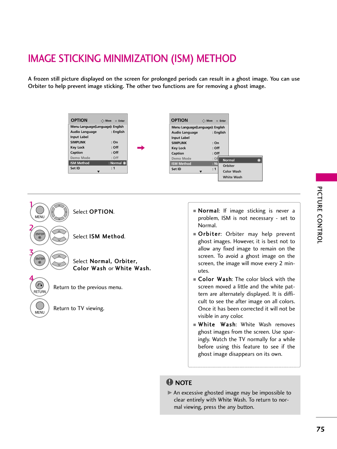 LG Electronics 60PS70, 50PS70 owner manual Image Sticking Minimization ISM Method 