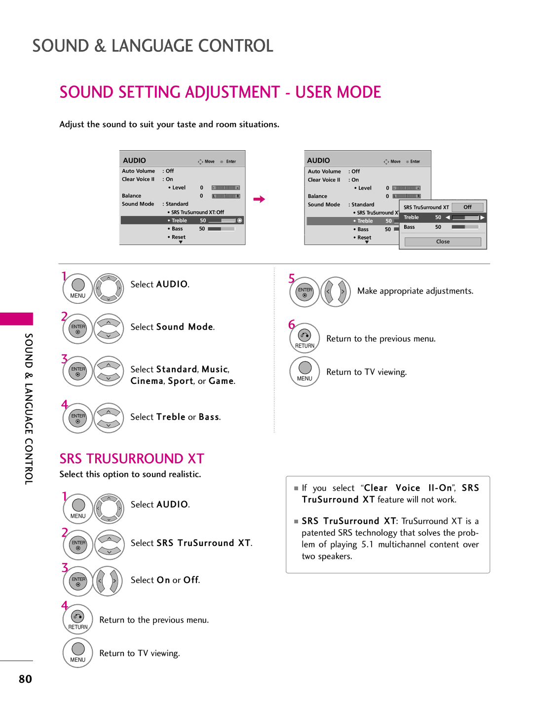 LG Electronics 50PS70, 60PS70 owner manual Sound Setting Adjustment User Mode, Sound & Language 