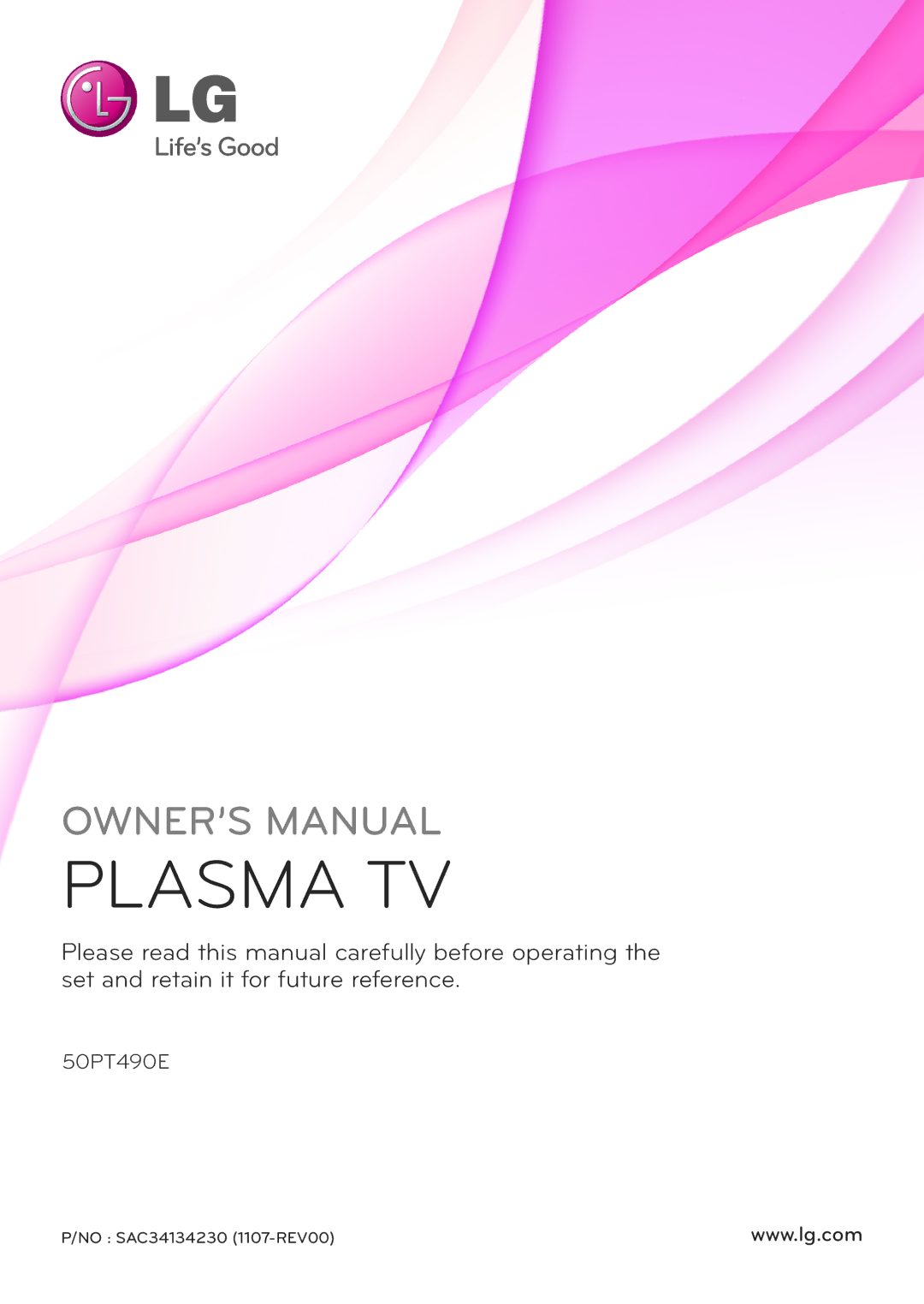 LG Electronics 50PT490E owner manual Plasma TV 