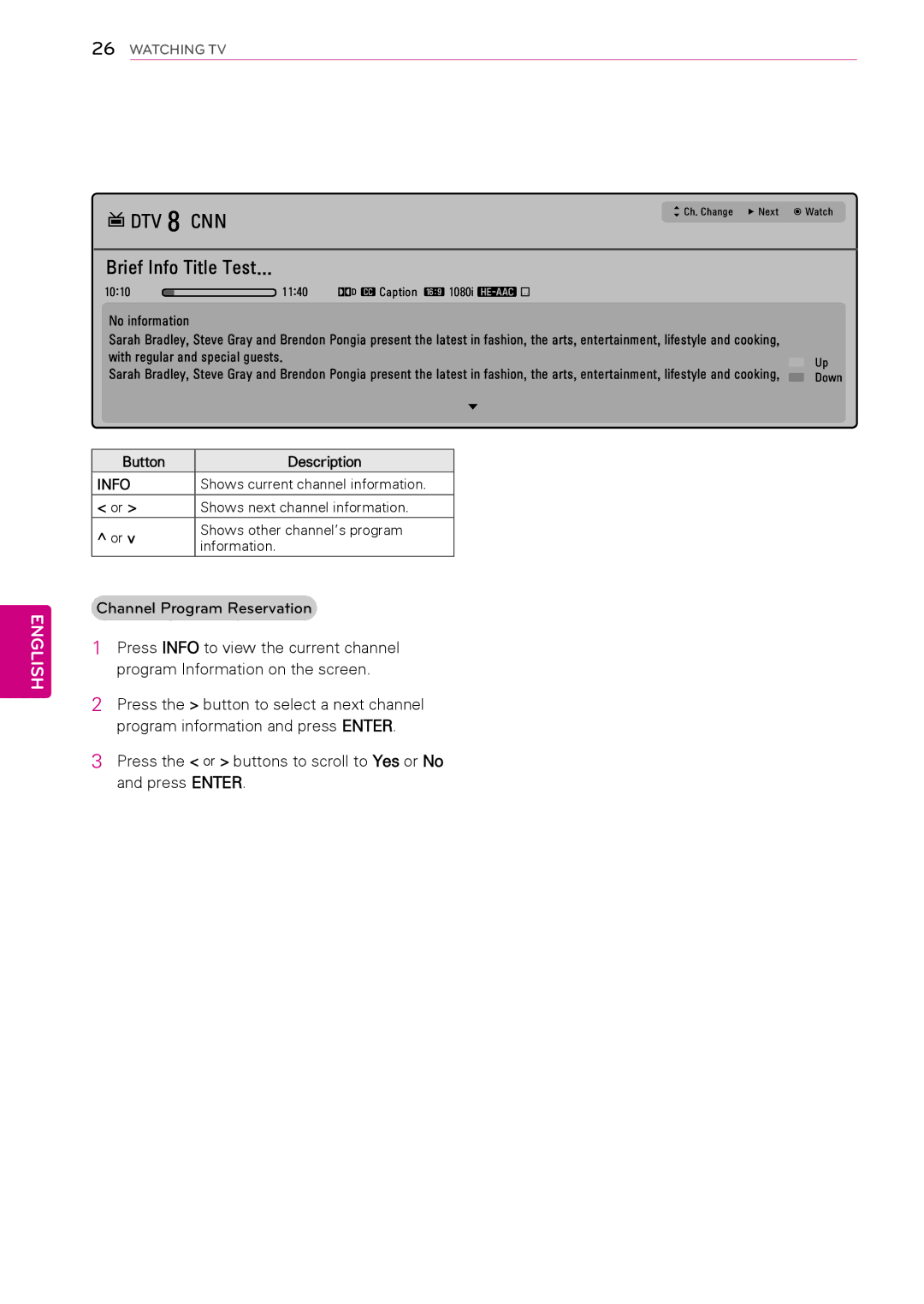 LG Electronics 50PT490E owner manual Button Description, Info 