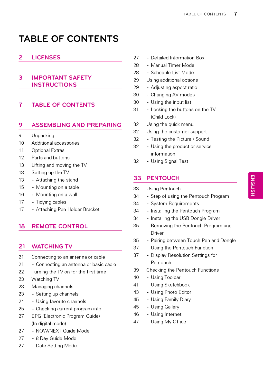 LG Electronics 50PT490E owner manual Table of Contents 