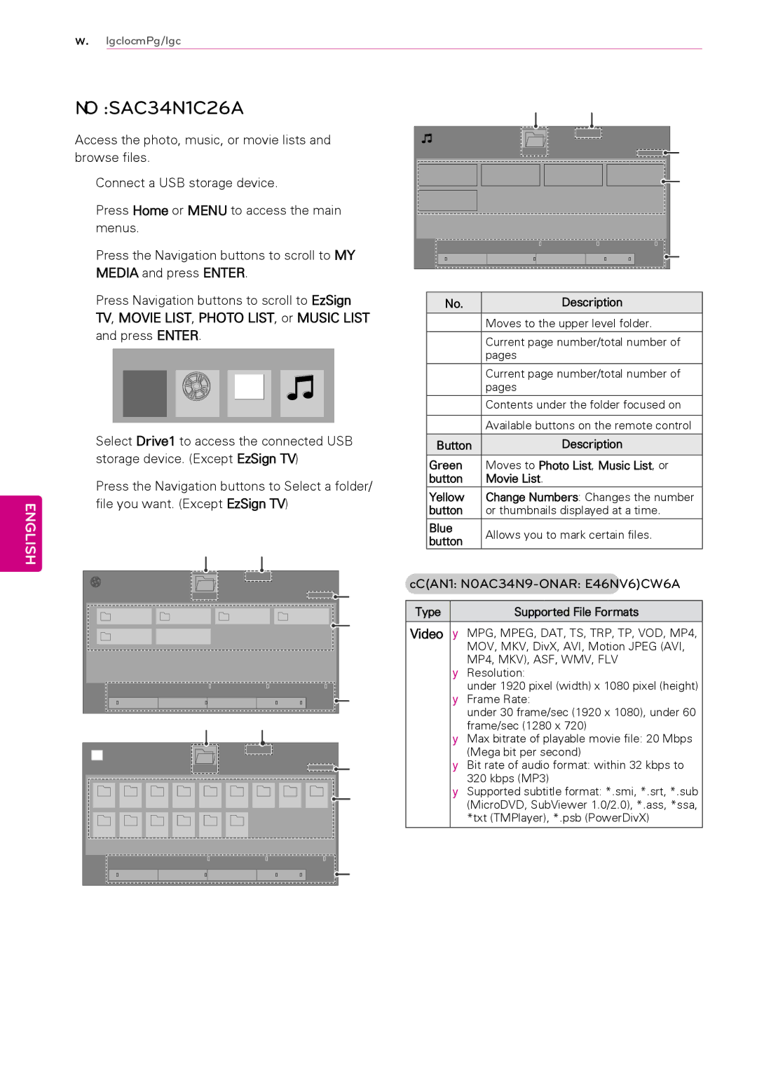 LG Electronics 19LV2500, 50PW340, 42PW340, 42PW350, 37LK453C, 32LV2500, 32LV255C, 32LK430, 32LV2520 Browsing files, Movie List 