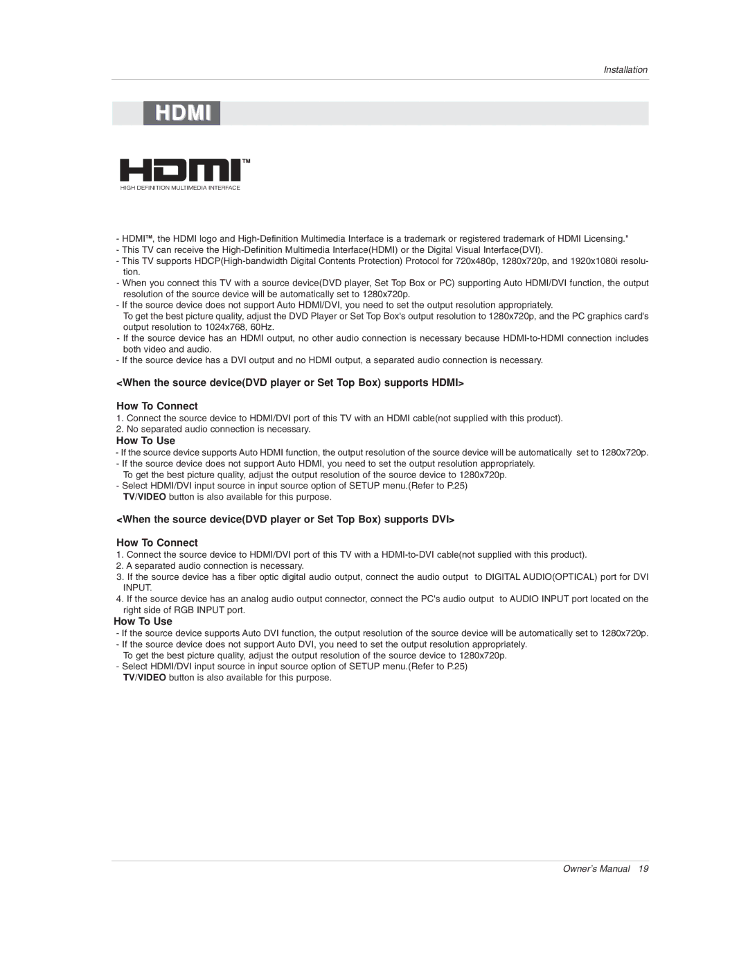 LG Electronics 50PX1D-UC owner manual Hdmi 