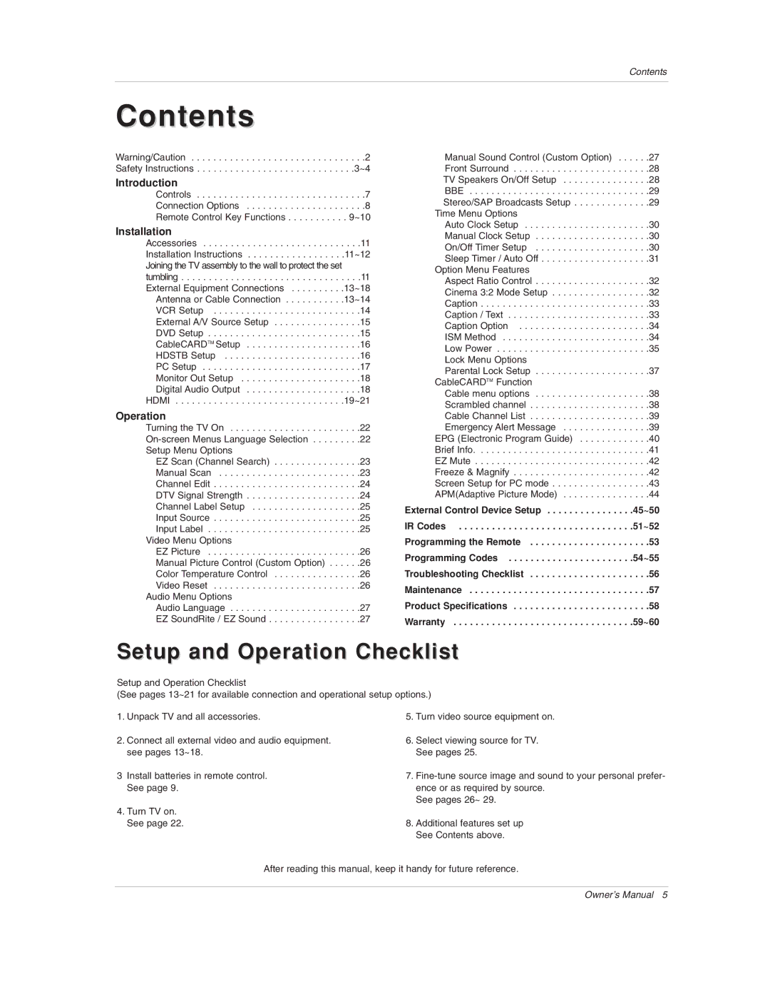 LG Electronics 50PX1D-UC owner manual Contents 