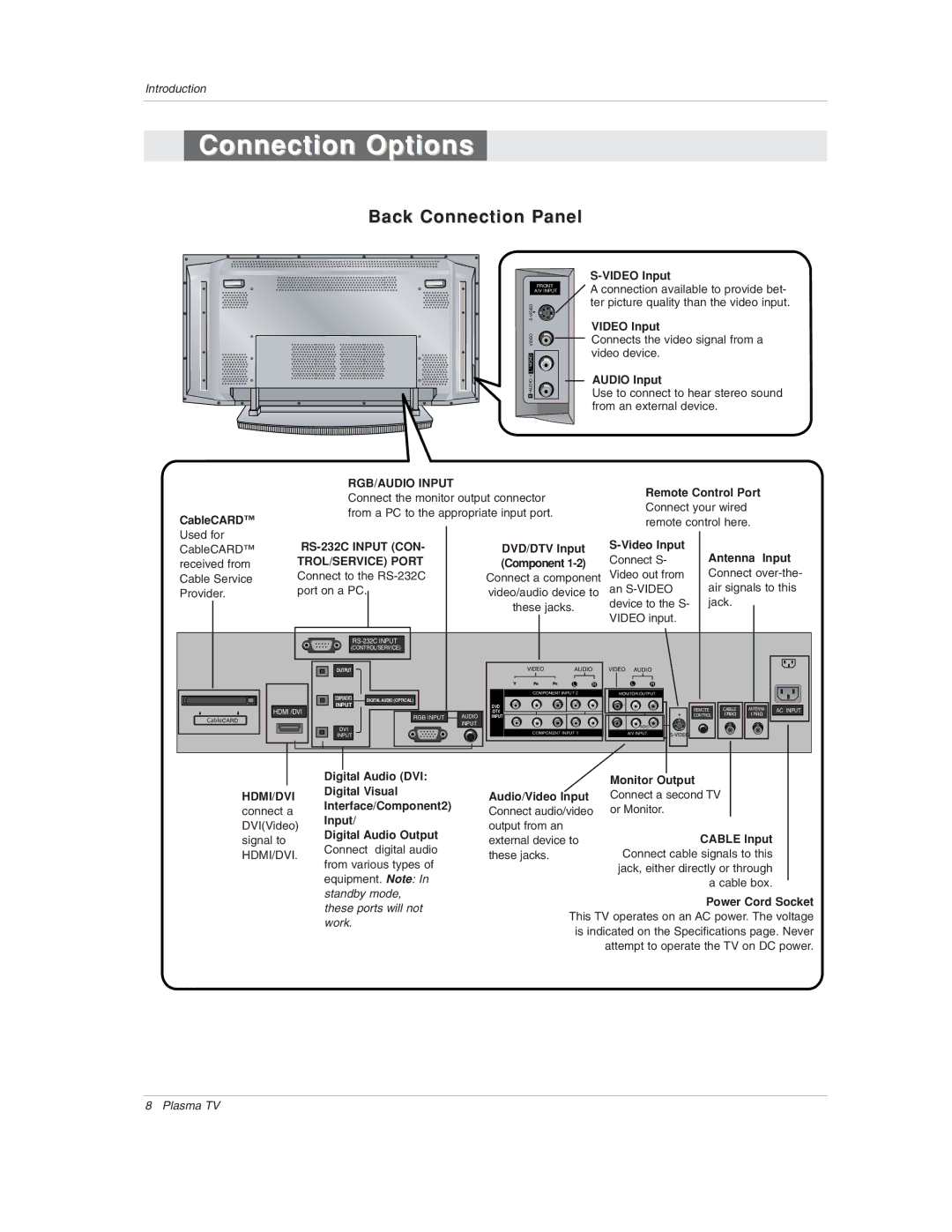 LG Electronics 50PX1D-UC owner manual Connection Options 