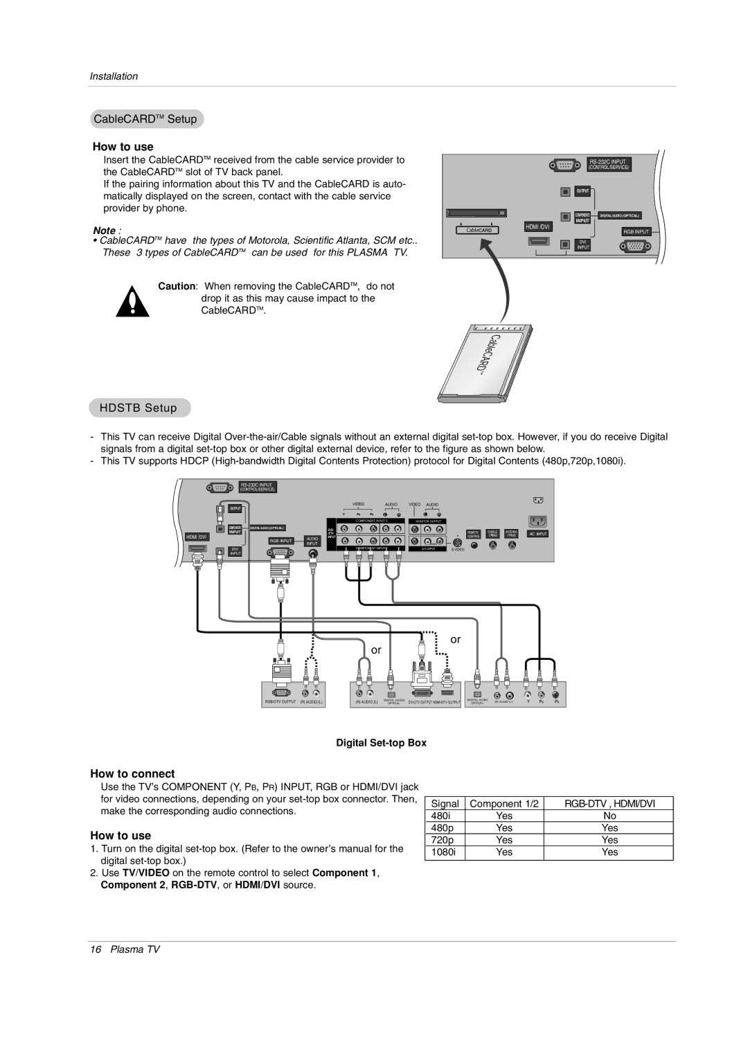 LG Electronics 50PX1DH owner manual CableCARDTM Setup, Hdstb Setup, Digital Set-top Box 