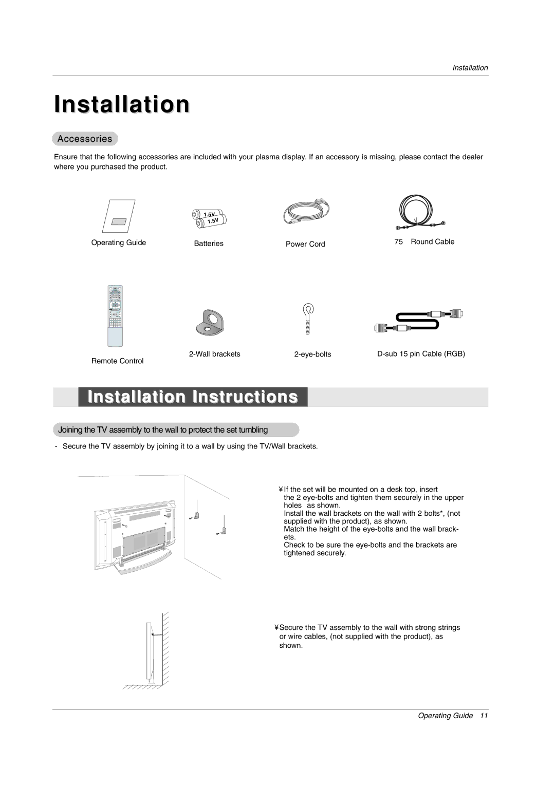 LG Electronics 50PX2DC-UD owner manual Installation Instructions 