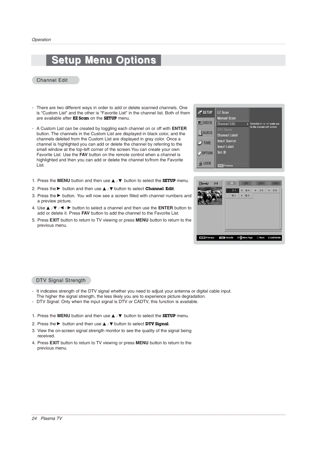 LG Electronics 50PX2DC-UD owner manual Channel Edit, DTV Signal Strength 