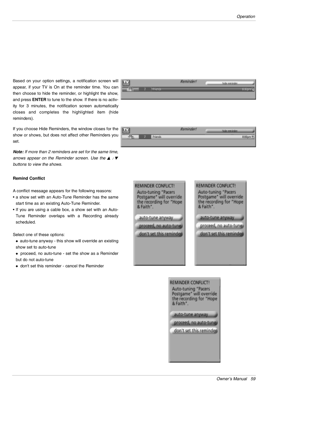 LG Electronics 50PX5D-UB, 50PX4D-UB owner manual Remind Conflict 