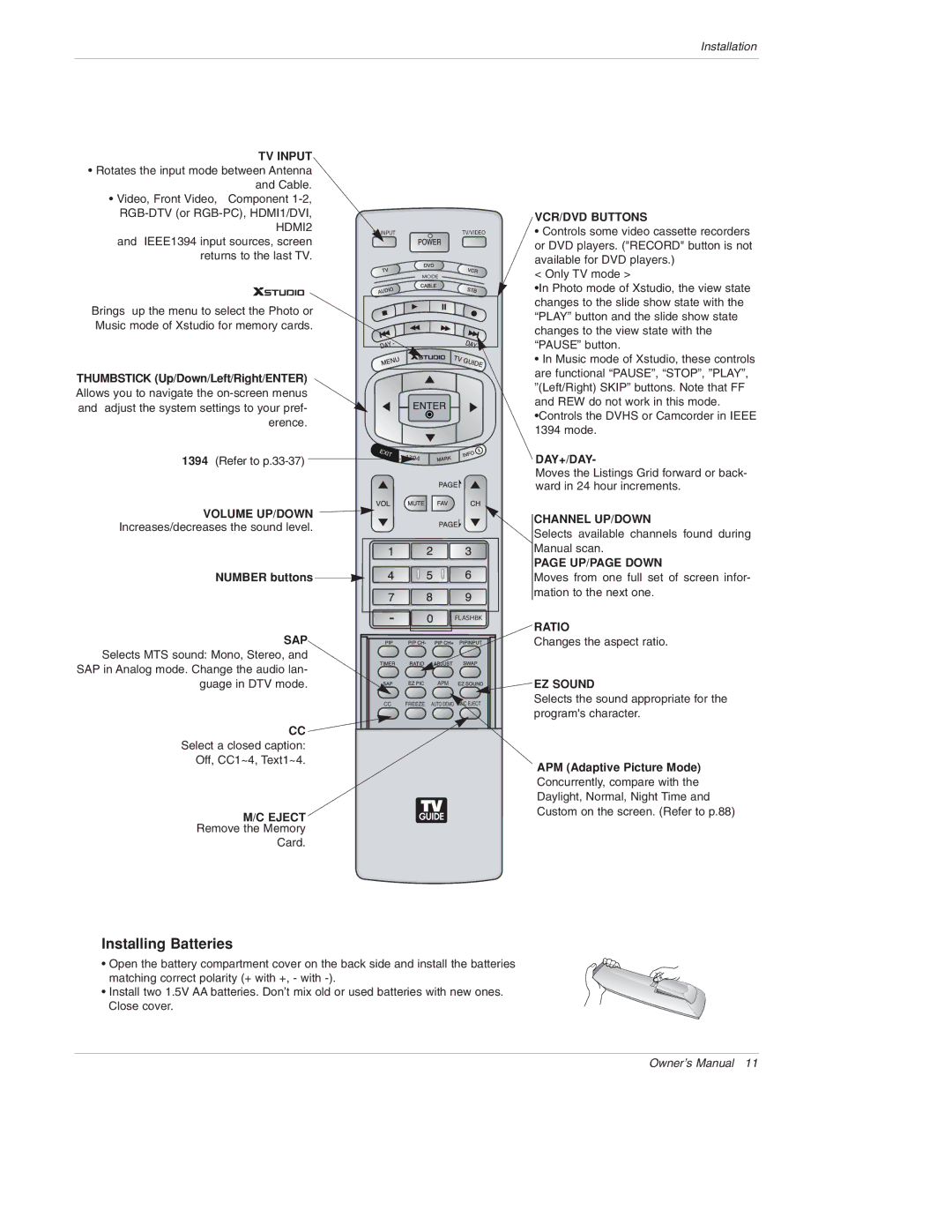 LG Electronics 50PX4D, 50PX5D, 50PX4D-UB, 50PX5D-UB owner manual Thumbstick Up/Down/Left/Right/ENTER, Number buttons 