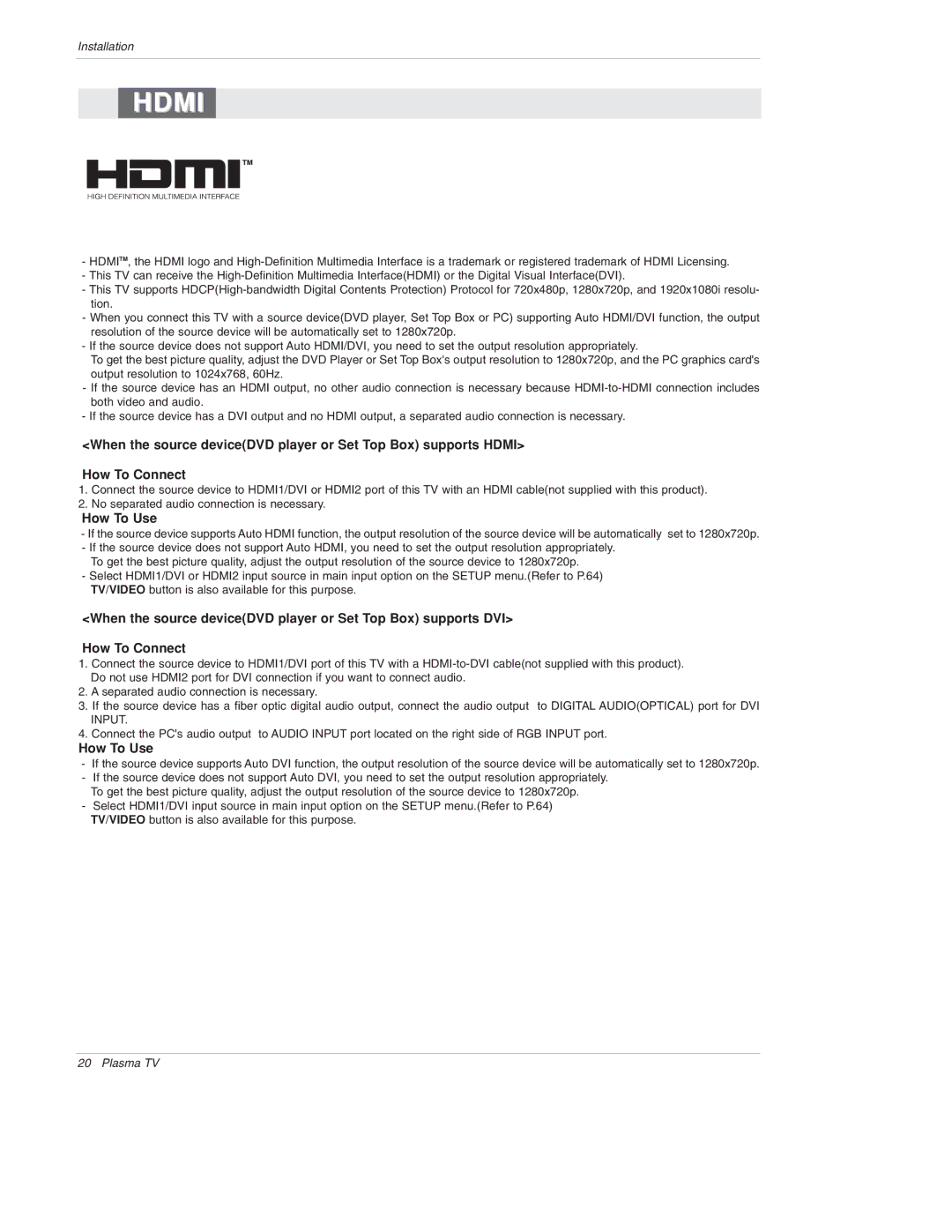 LG Electronics 50PX4D, 50PX5D, 50PX4D-UB, 50PX5D-UB owner manual Hdmi 