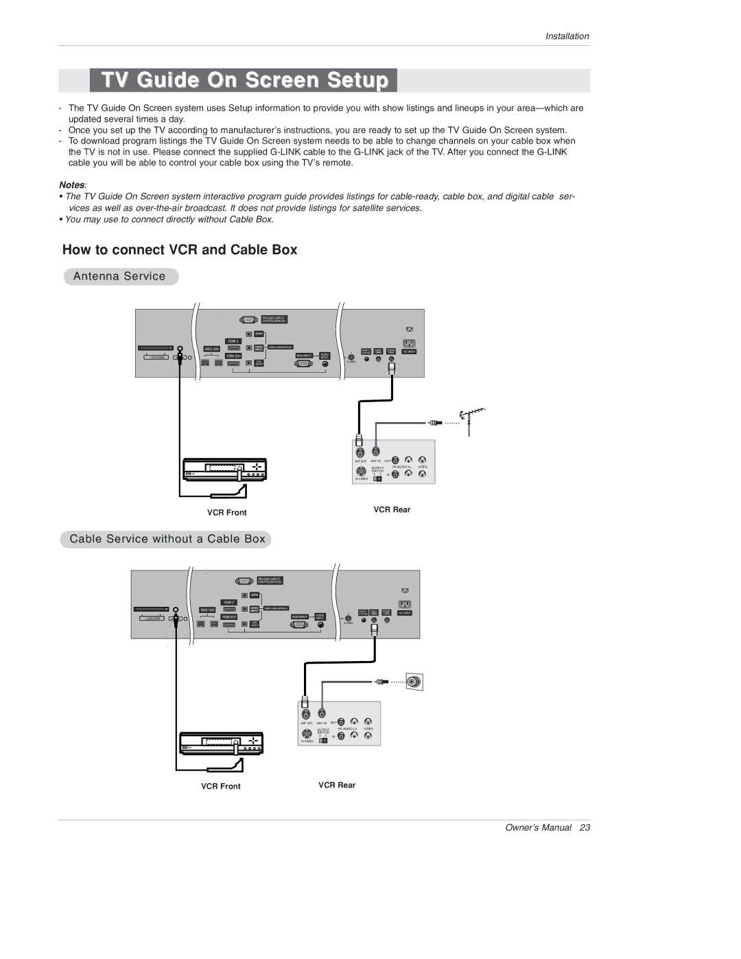 LG Electronics 50PX4D, 50PX5D, 50PX4D-UB, 50PX5D-UB owner manual TV Guide On Screen Setup, Antenna Service 