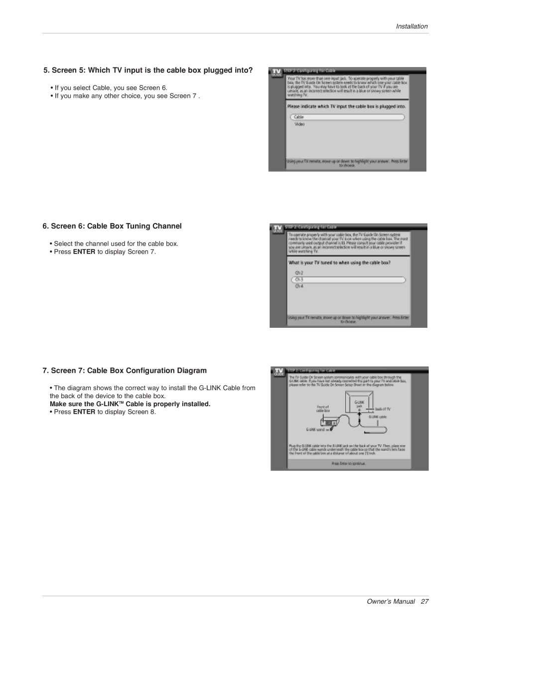 LG Electronics 50PX4D, 50PX5D, 50PX4D-UB, 50PX5D-UB owner manual Screen 5 Which TV input is the cable box plugged into? 