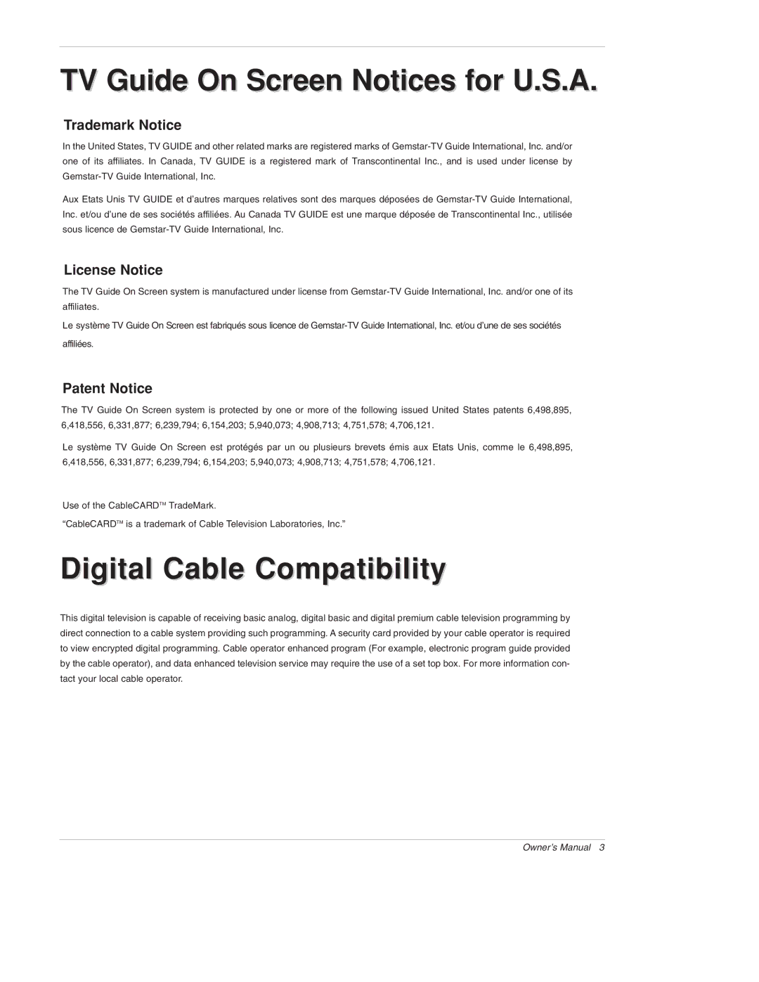 LG Electronics 50PX4D, 50PX5D, 50PX4D-UB, 50PX5D-UB owner manual TV Guide On Screen Notices for U.S.A 