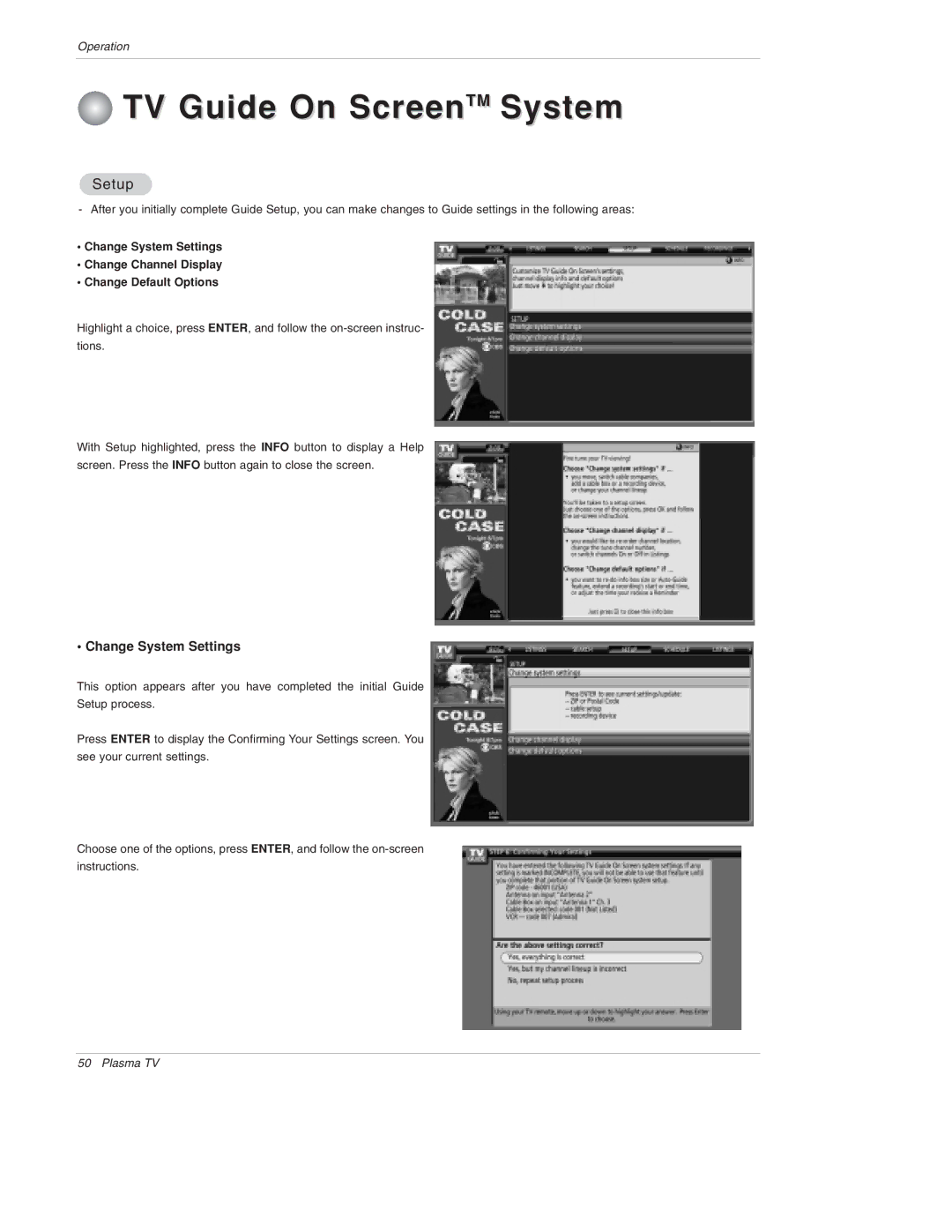 LG Electronics 50PX4D, 50PX5D, 50PX4D-UB, 50PX5D-UB owner manual Setup, Change System Settings 