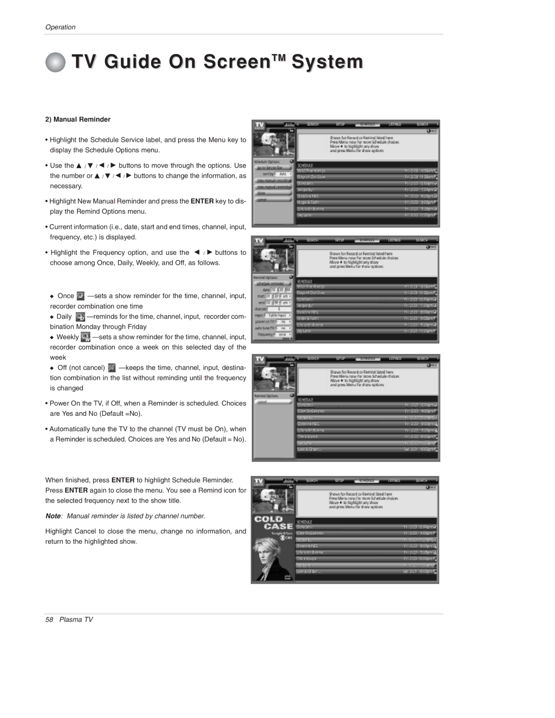 LG Electronics 50PX4D, 50PX5D, 50PX4D-UB, 50PX5D-UB owner manual Manual Reminder, Week 