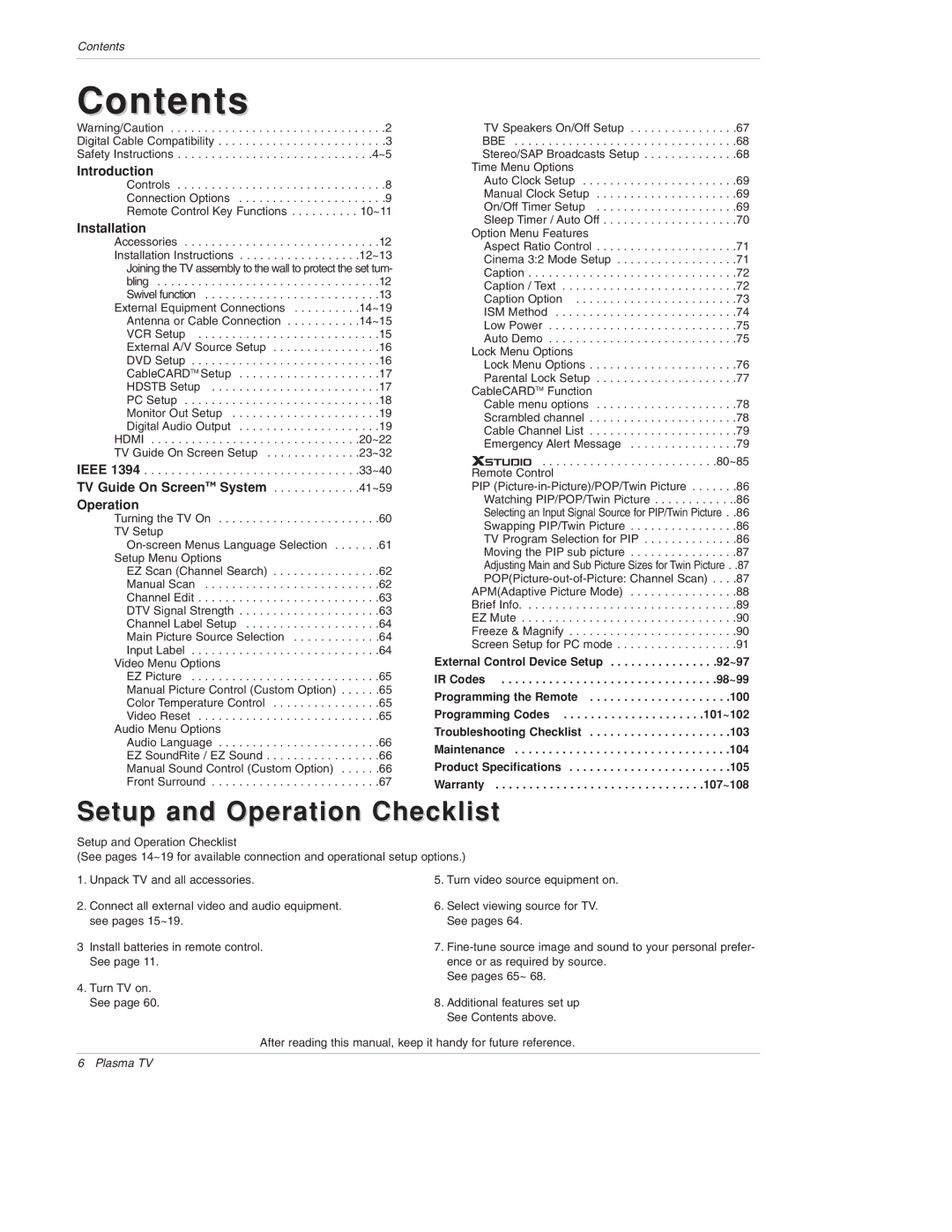 LG Electronics 50PX4D, 50PX5D, 50PX4D-UB, 50PX5D-UB owner manual Contents 