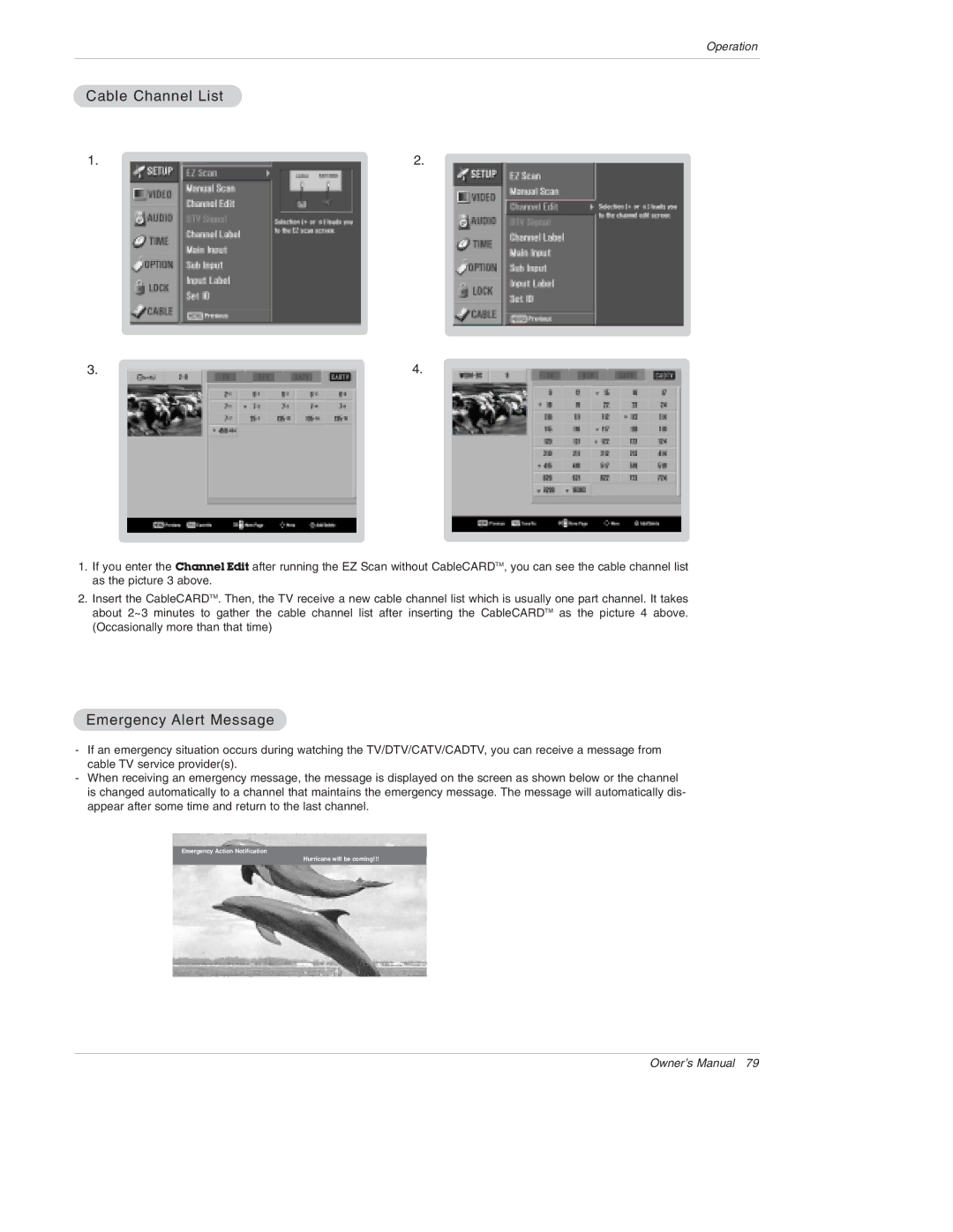 LG Electronics 50PX4D, 50PX5D, 50PX4D-UB, 50PX5D-UB owner manual Cable Channel List, Emergency Alert Message 