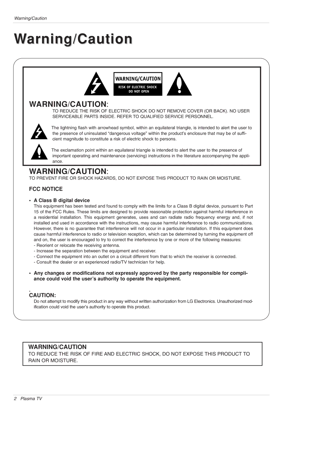 LG Electronics 50PX5D owner manual FCC Notice, Class B digital device 