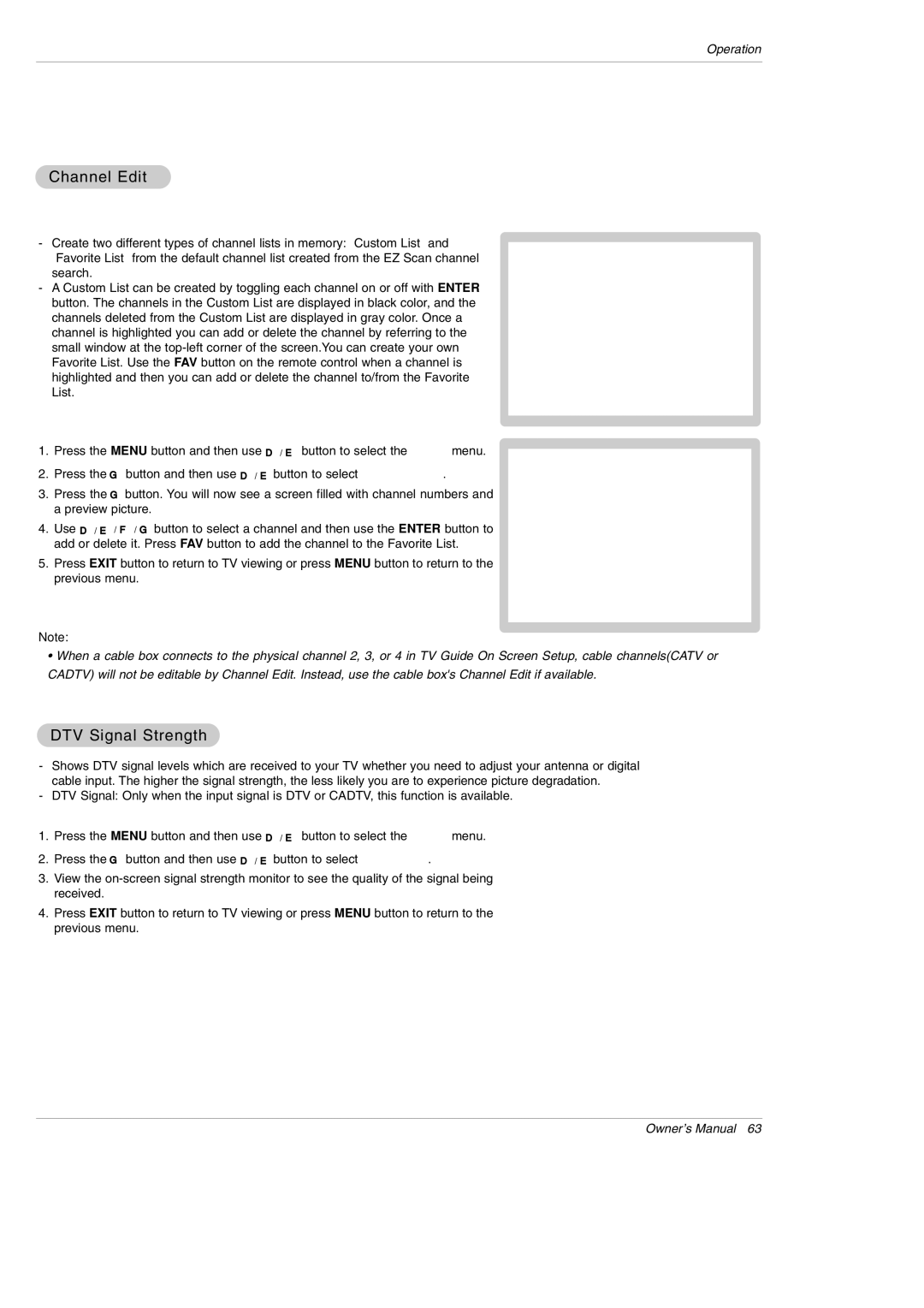 LG Electronics 50PX5D owner manual Channel Edit, DTV Signal Strength 