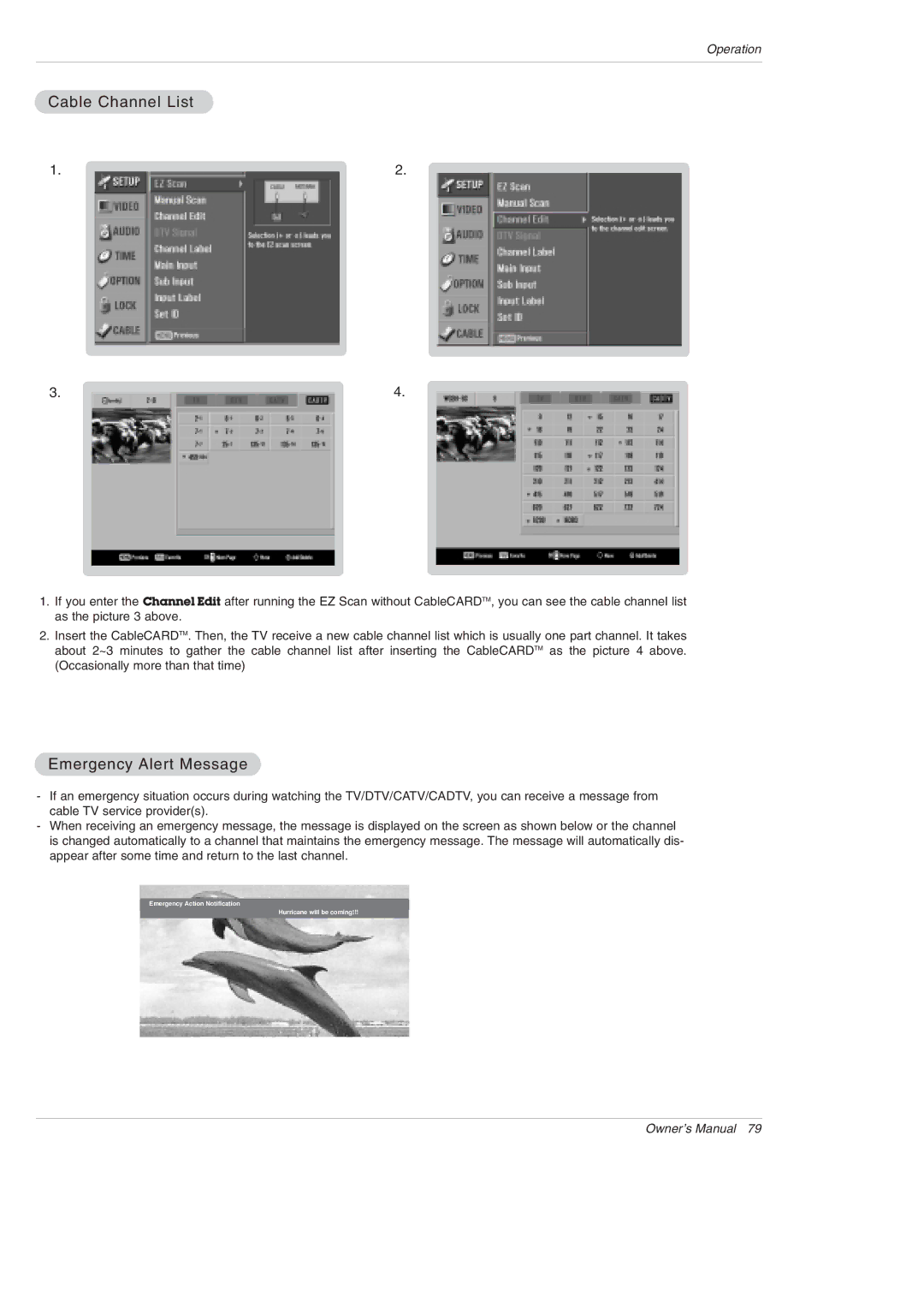 LG Electronics 50PX5D owner manual Cable Channel List, Emergency Alert Message 