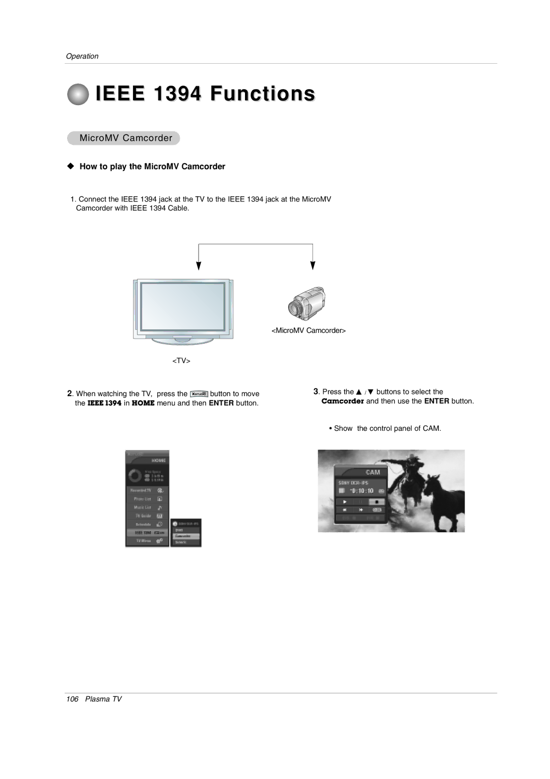 LG Electronics 60PY2DRH-UA, 50PY2DRH-UA, 50PX4DRH-UA owner manual WV How to play the MicroMV Camcorder 