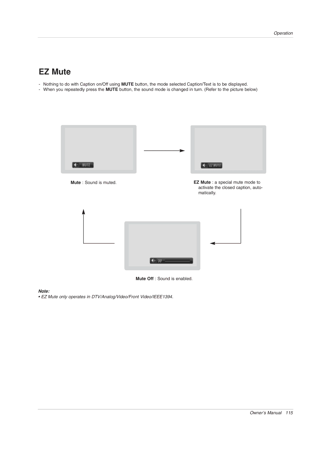 LG Electronics 50PY2DRH-UA, 50PX4DRH-UA, 60PY2DRH-UA owner manual EZ Mute 