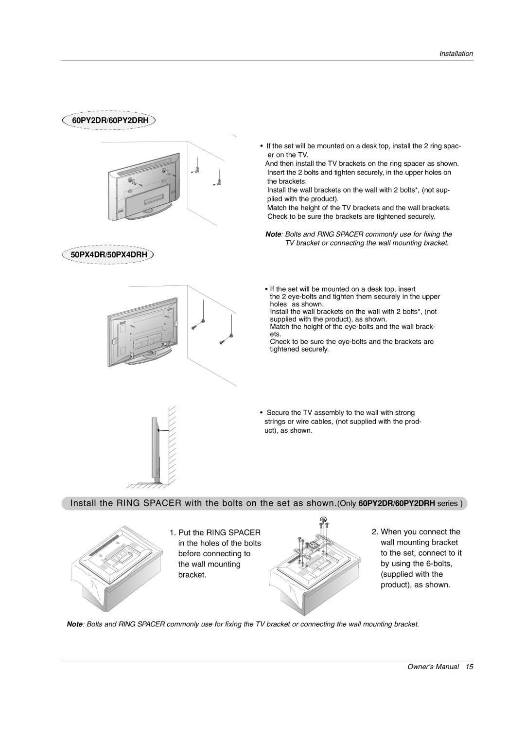 LG Electronics 50PX4DRH-UA, 50PY2DRH-UA, 60PY2DRH-UA owner manual 60PY2DR/60PY2DRH 