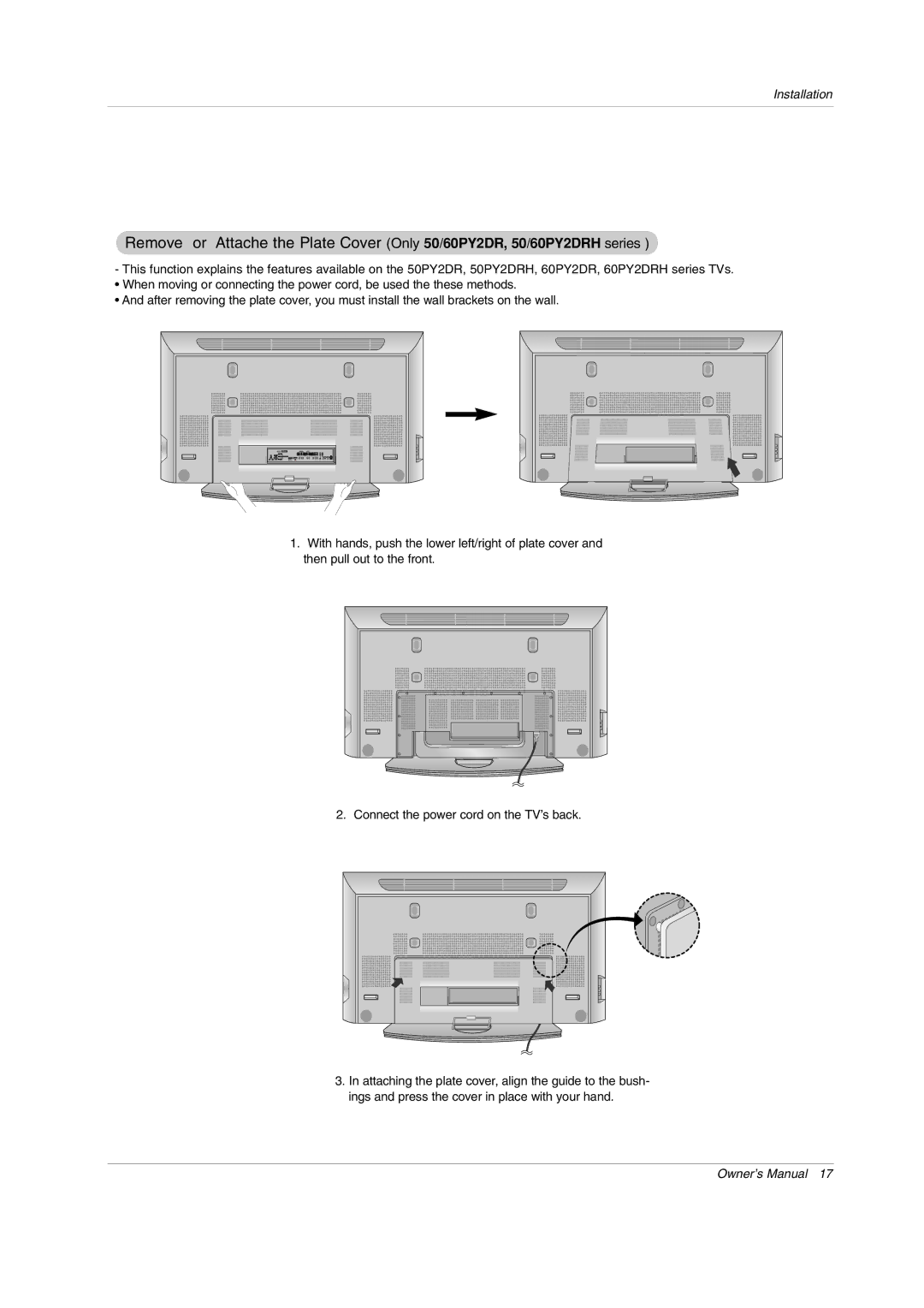 LG Electronics 50PY2DRH-UA, 50PX4DRH-UA, 60PY2DRH-UA owner manual Installation 