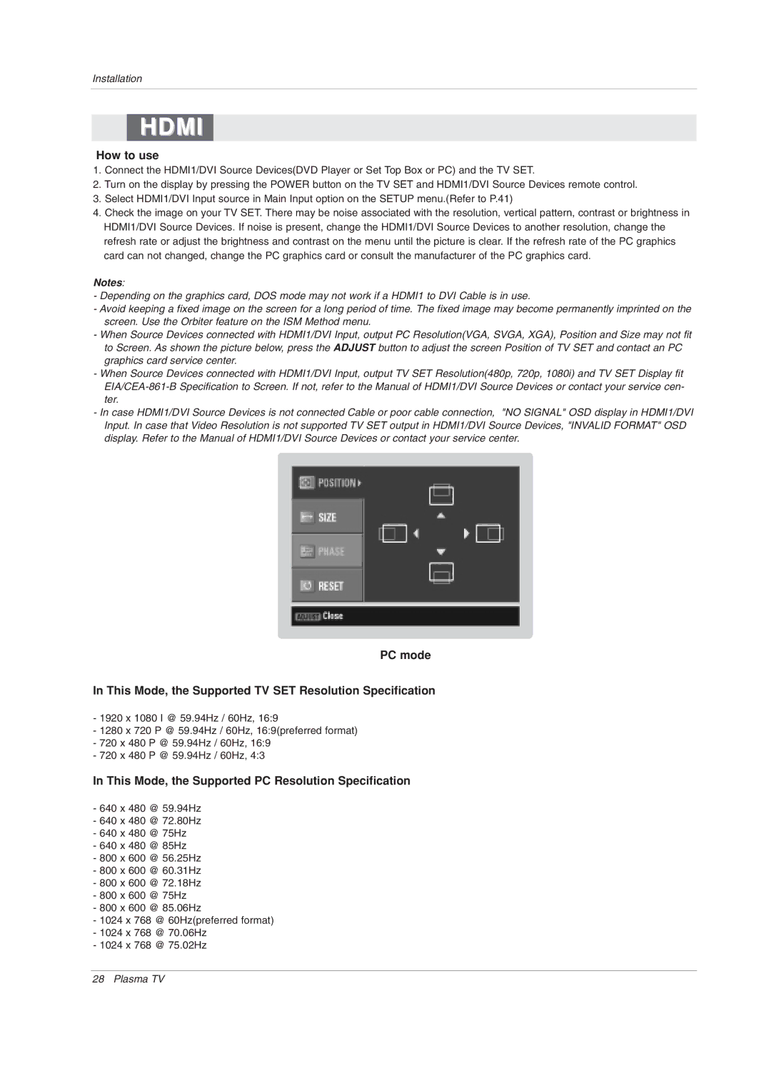 LG Electronics 60PY2DRH-UA, 50PY2DRH-UA, 50PX4DRH-UA owner manual This Mode, the Supported PC Resolution Specification 