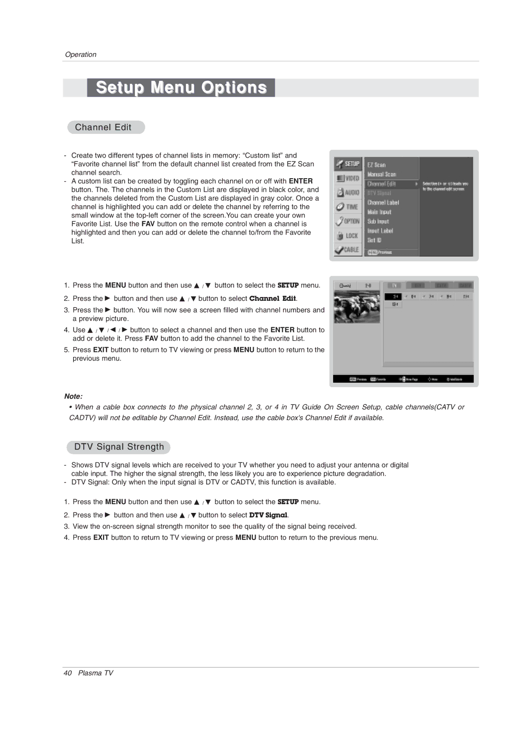 LG Electronics 60PY2DRH-UA, 50PY2DRH-UA, 50PX4DRH-UA owner manual Channel Edit, DTV Signal Strength 