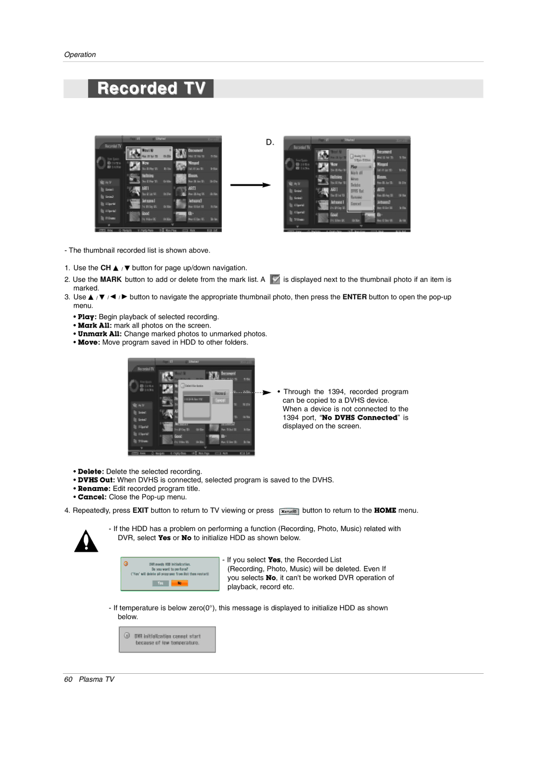 LG Electronics 50PY2DRH-UA, 50PX4DRH-UA, 60PY2DRH-UA owner manual Recorded TV 