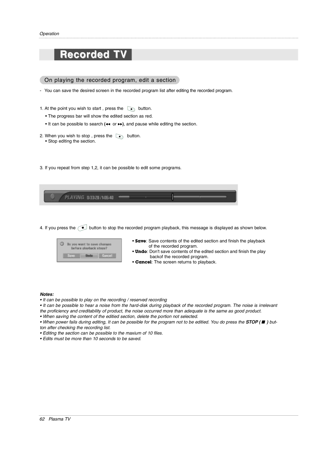 LG Electronics 50PY2DRH-UA, 50PX4DRH-UA, 60PY2DRH-UA owner manual On playing the recorded program, edit a section 